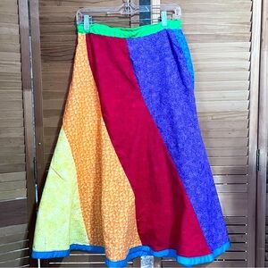 Vintage style rainbow patchwork hippie skirt